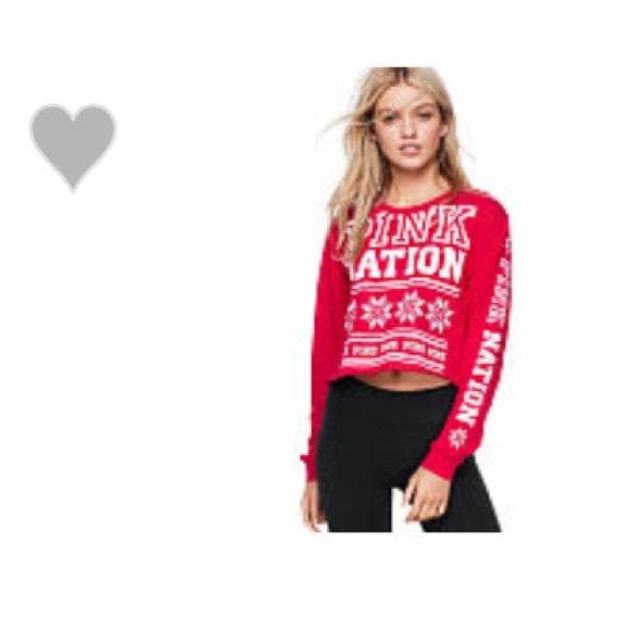 VS Pink Campus Long Sleeve Red Shirt M AUTHENTIC - Picture 3 of 6